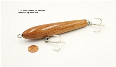 Ready to Paint | 5.25'' inch tail weighted Walk-the-Dog wood Musky & Surf  Fishing lure
